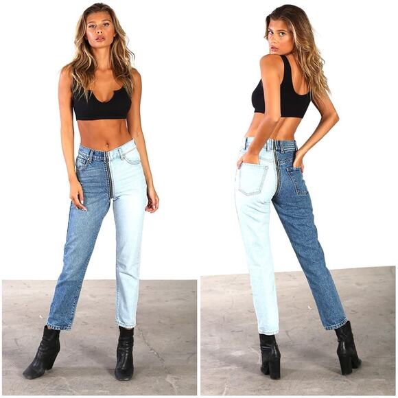 REVICE Denim - Revice Yin Yang Crop Two Tone High Rise Denim Jeans in Tokyo Wash